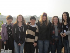 Brittany, Abby, and Emma with friends at Anqing University