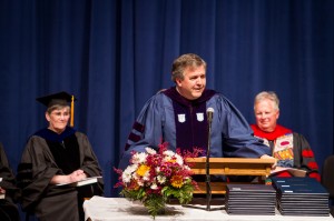 Dr. L. Gregory Jones, of Duke Divinity School, gives the commencement address. (Photo by Jon Styer)
