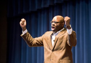 The Rev. Leonard Dow exhorted EMU students to “wrestle with God” during their college years. “After that there is clarity and purpose,” he said. (Photo by Nikki Fox)