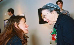 Dr. Margaret Gehman and former EMU professor Ingrid DeSanctis share a moment during the dedication of the Margaret Gehman Art Gallery.