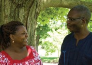 Doreen Ruto and Babu Ayindo chat between classes at SPI 2008.