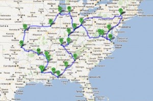 The route Tom and Sharon took on their journey