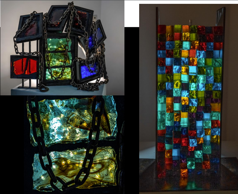 steel and glass sculptures