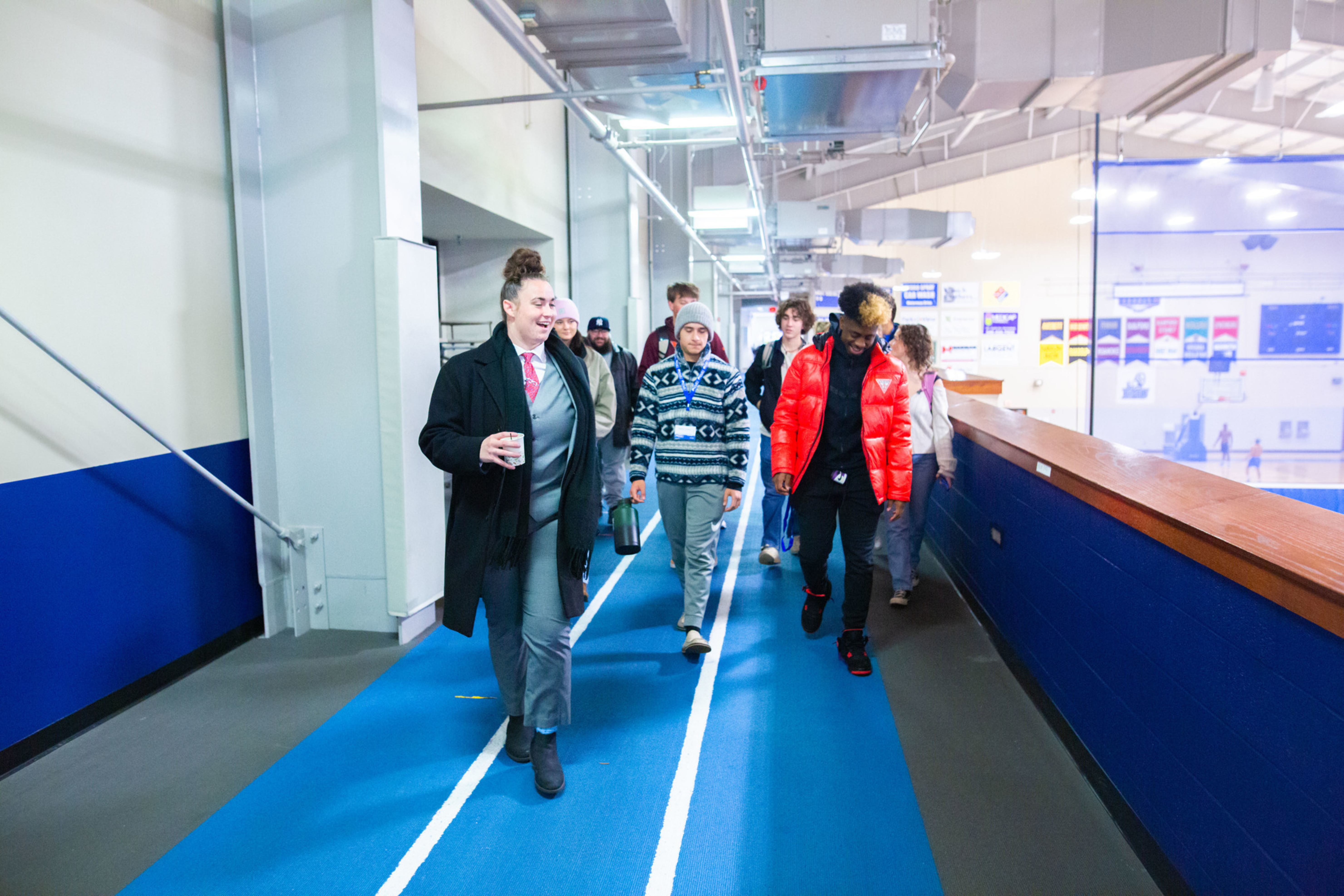 students tour the indoor track