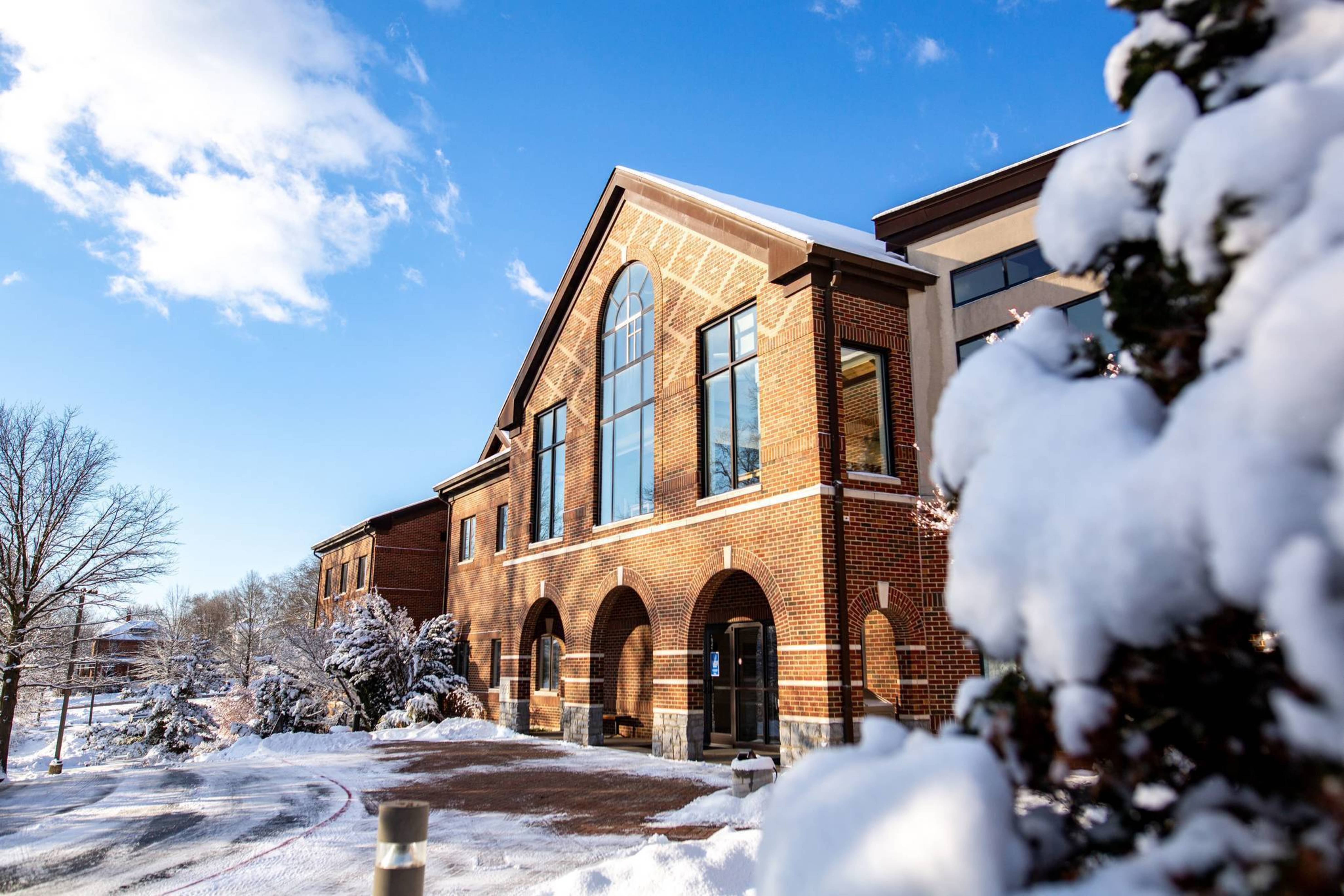 the seminary building after snow