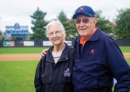 Byard "Doc" Deputy, class of '46, with his wife Betty, has split loyalties: he attended EMC, graduated from Madison College, and worked for many years at the University of Virginia Medial Center.