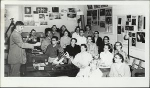 Professor and planetarium director Robert Lehman teaches a class in 1958.