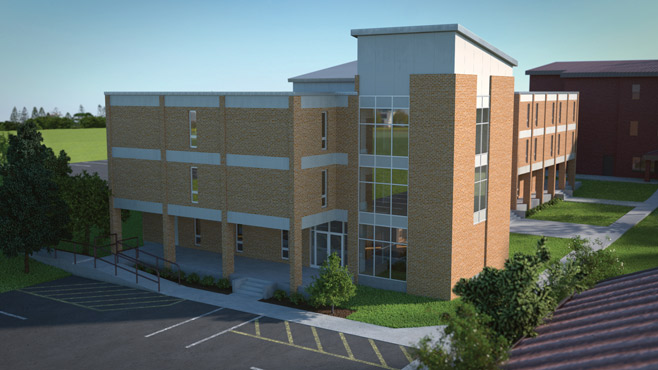 This is an architectural rendering of Roselawn after all of the planned renovations are completed. In 2014-15, the first floor of Roselawn will continue to serve the students, faculty and staff of the Intensive English Program. The two upper floors will house a large-sized classroom, medium-sized classroom, seminar room, gathering area, and offices. 