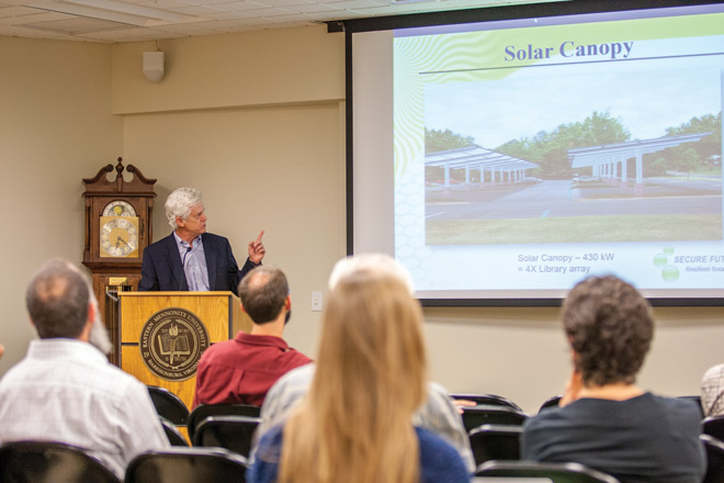 Eastern Mennonite University and Secure Futures, LLC – led by Anthony Smith, PhD (pictured) – have announced plans for a second solar array on campus, operational by the summer of 2015. (Photo by Michael Sheeler)