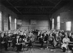 A gathering inside the exercise hall of Eastern Mennonite