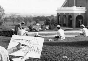 Drawing on campus lawn